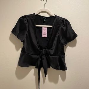 DONATED - BOGO free 🛍 Crop Front Tie Silk blouse